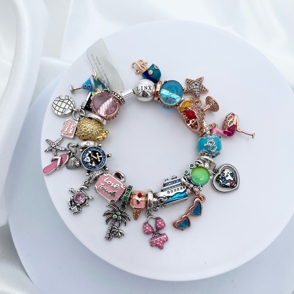 Linx Snake Chain Bracelet with Cruise Vacation Beach Themed Charms